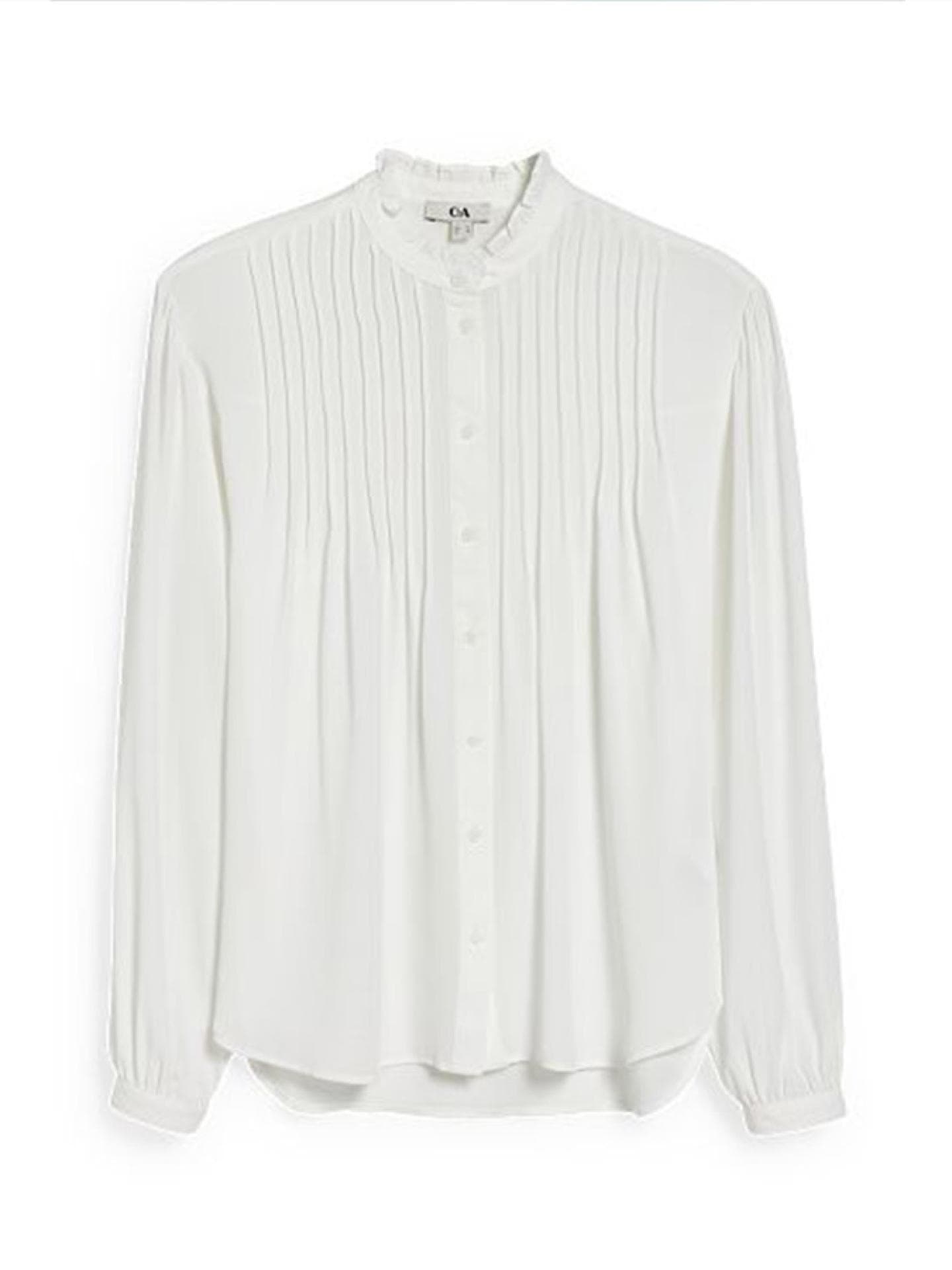 Fließende Bluse mit Biesen und Rüschenbesatz