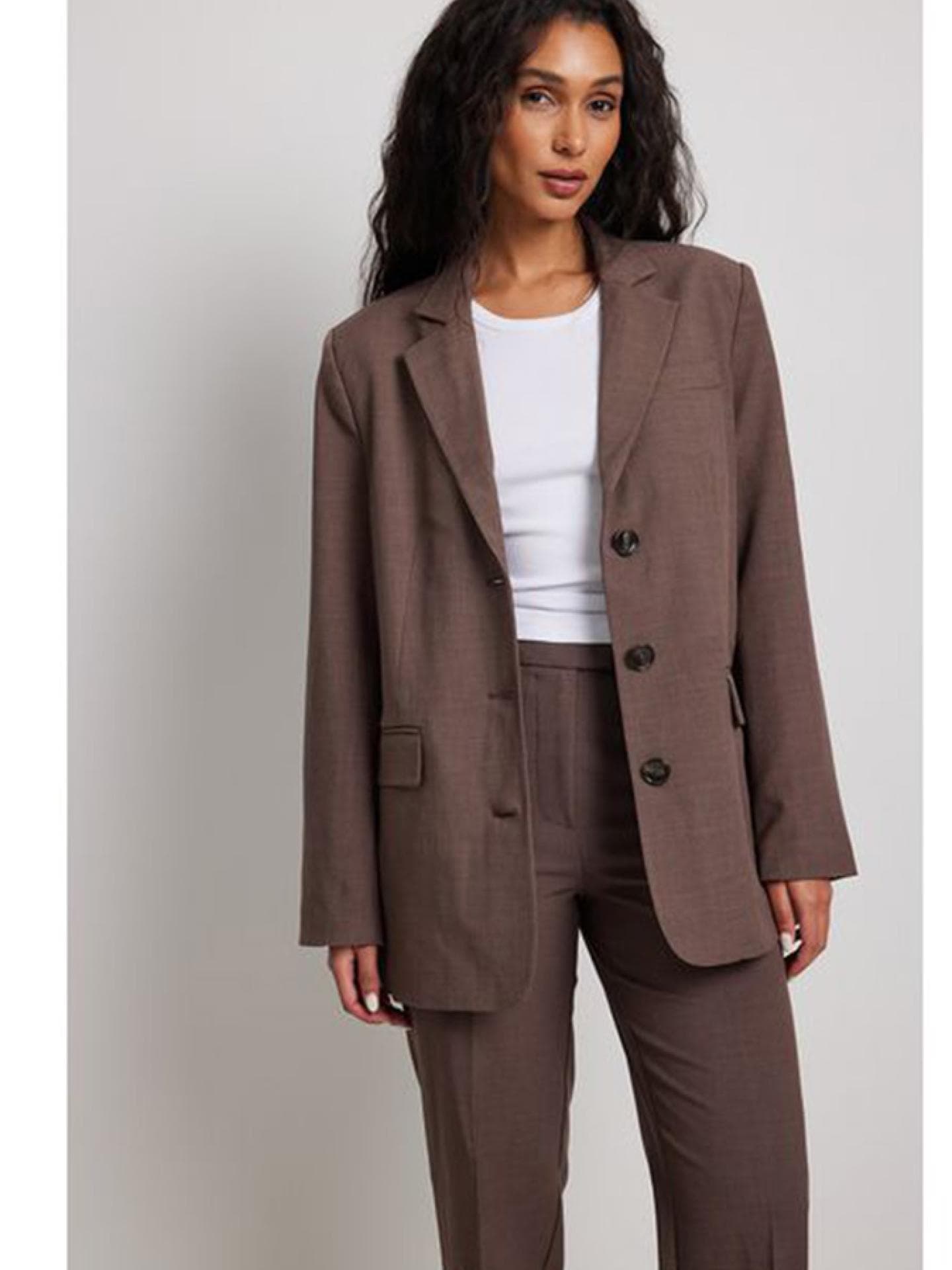 Classic Melange-Blazer in Oversize mit drei Knöpfen