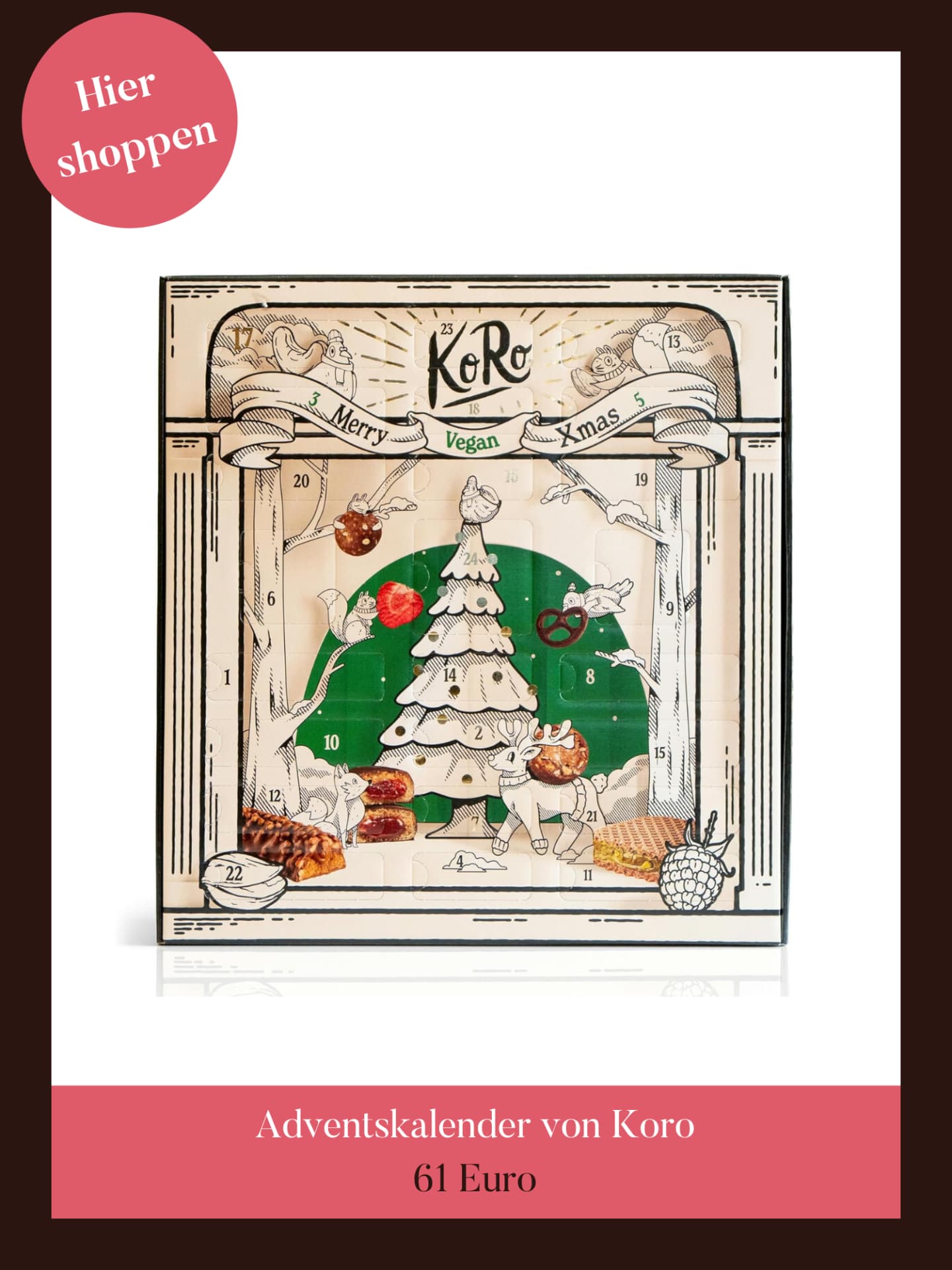 Leckere Snacks warten im Adventskalender von Koro. Adventskalender von Koro