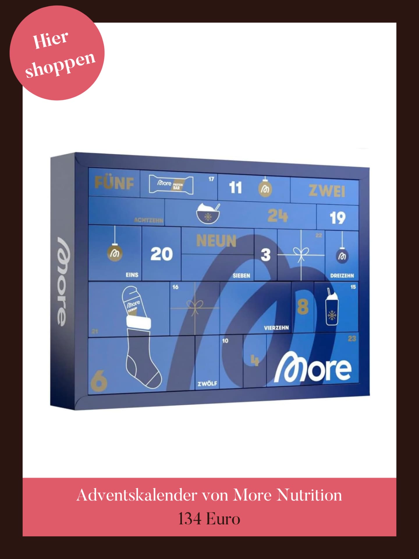 Leckere, gesunde Snacks warten im Adventskalender von More Nutrition. Adventskalender von More Nutrition