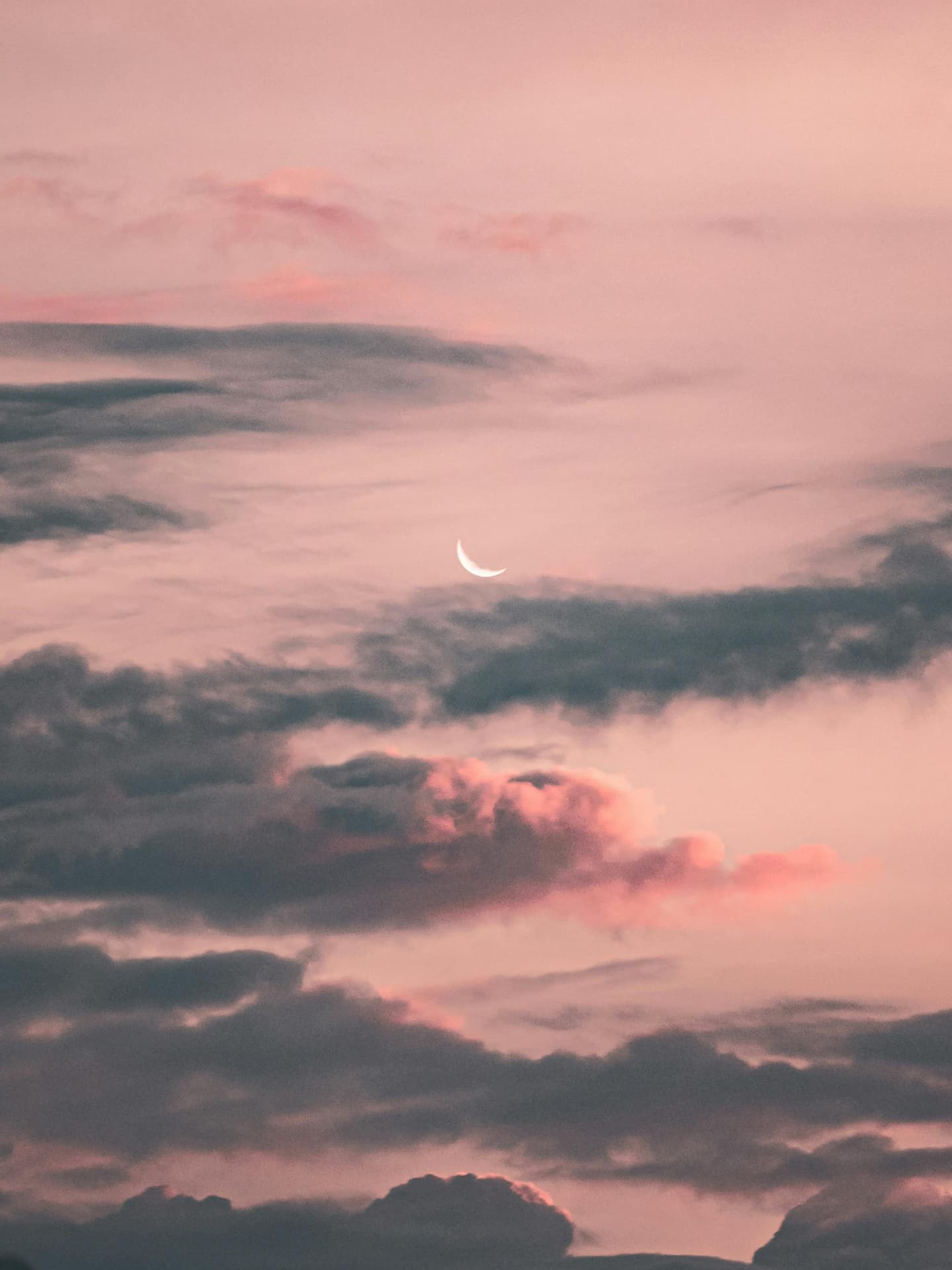 Rosa Himmel mit Sichelmond und Wolken