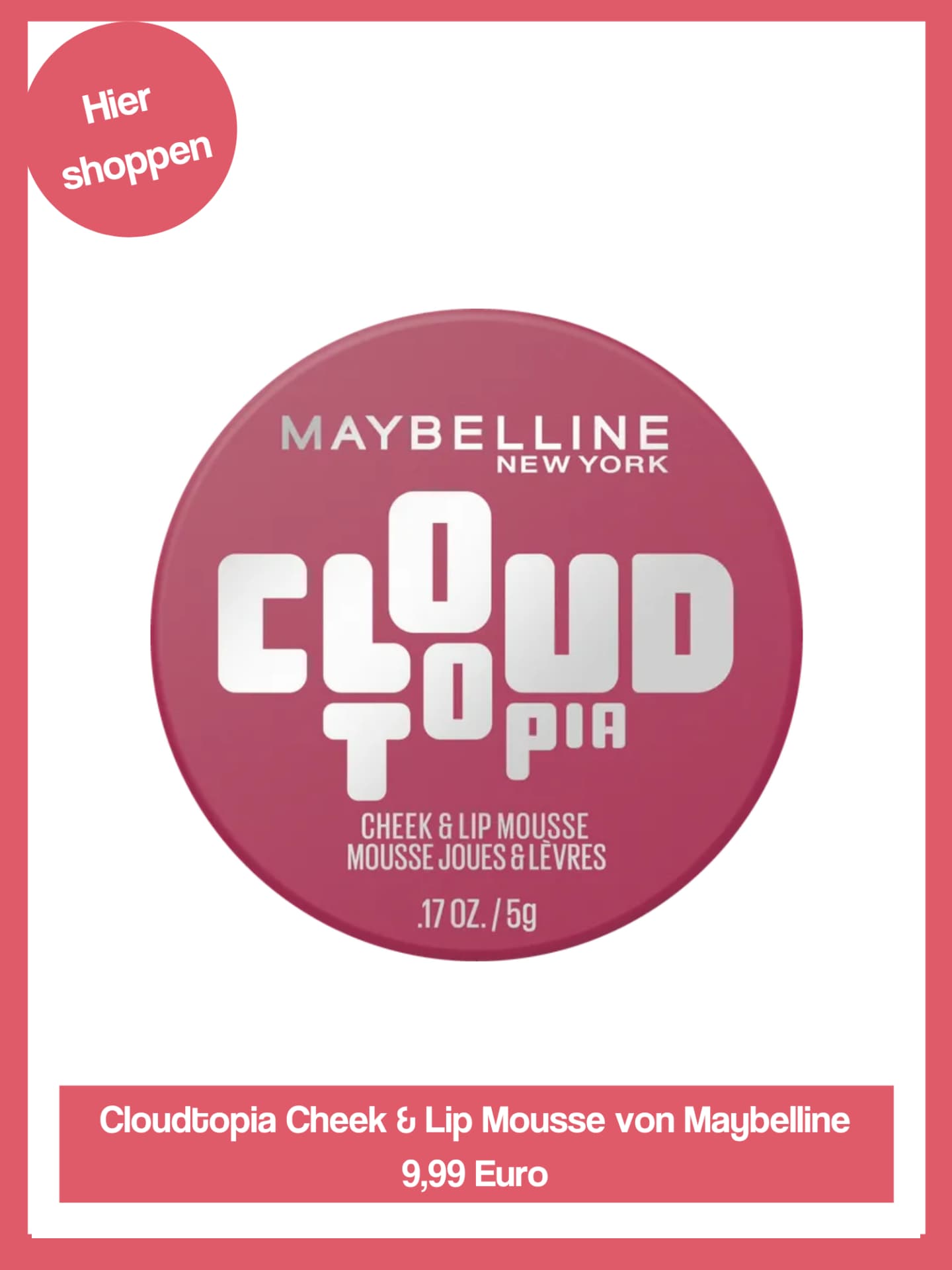 Cloudtopia Cheek & Lip Mousse von Catrice in einem dunklen Rosaton.