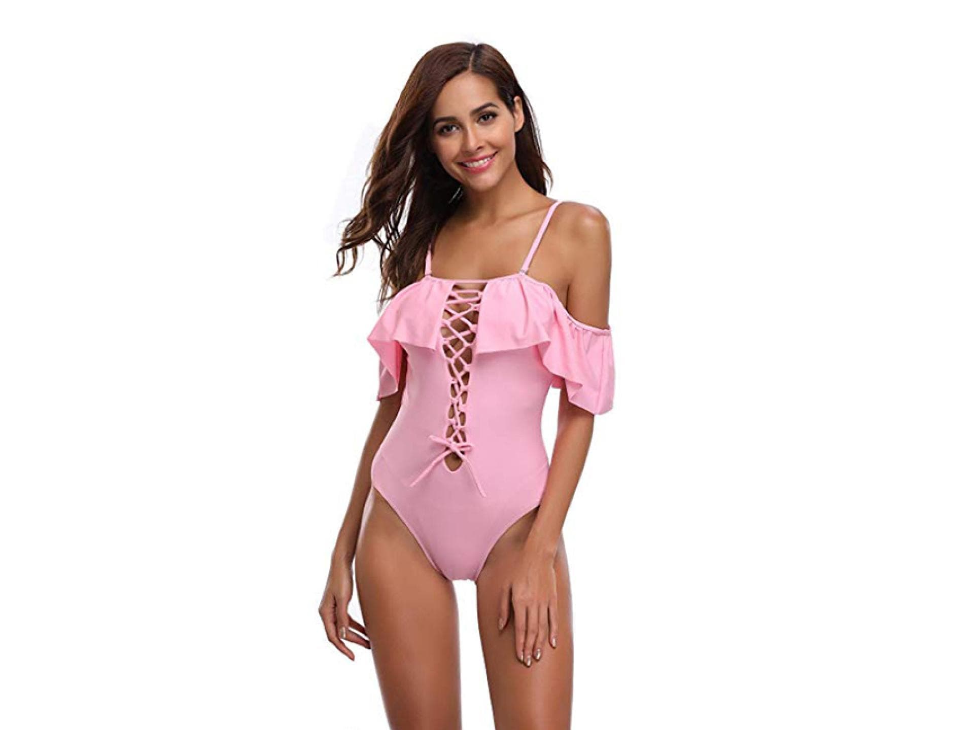Frau im rosa Badeanzug