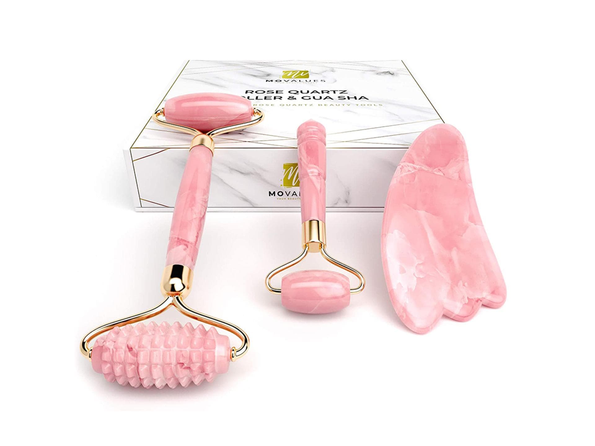 Pinkes Set mit Gesichtsroller und Stein