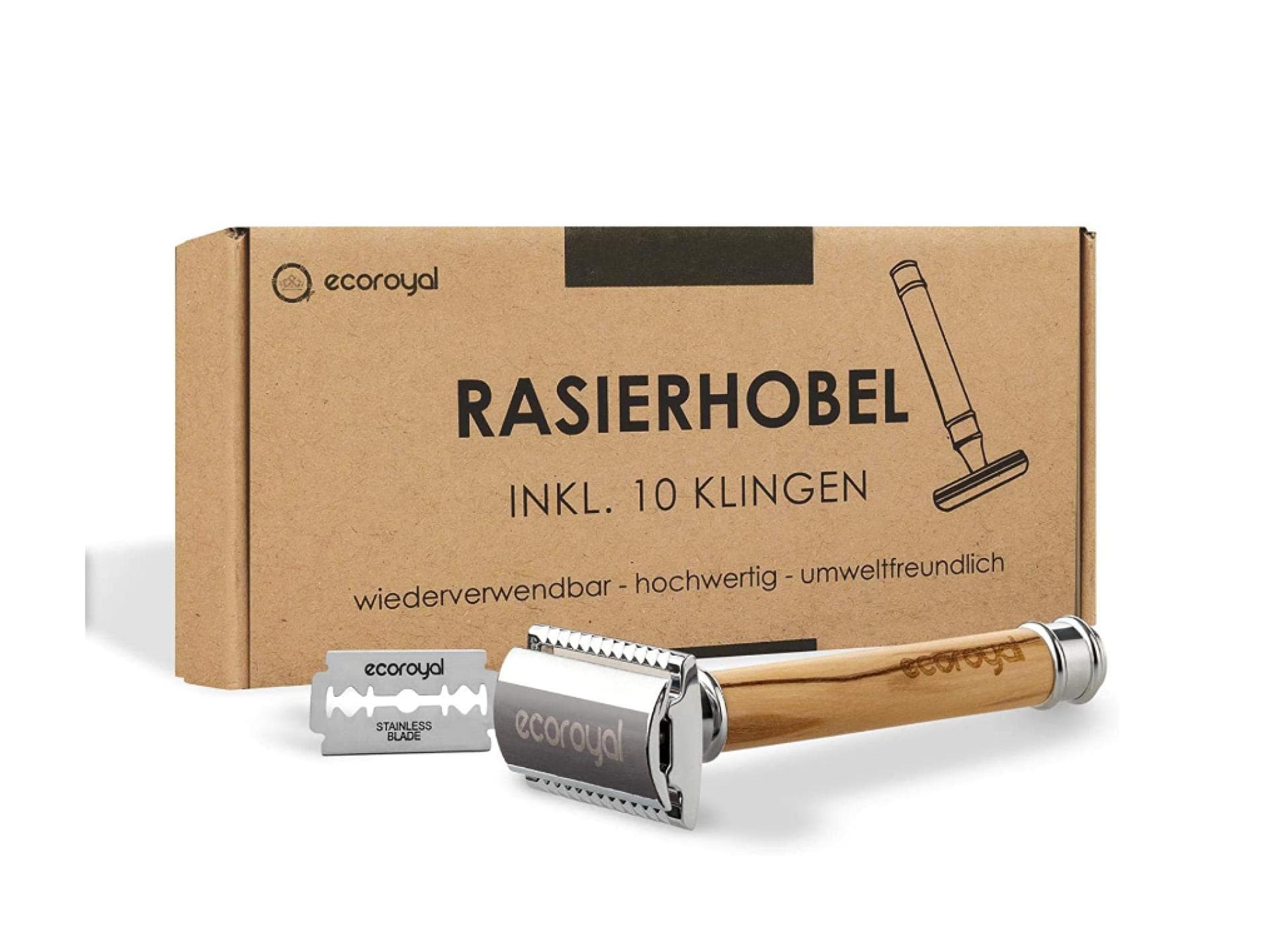 Rasierhobel aus Olivenholz inkl. 10 Rasierklingen