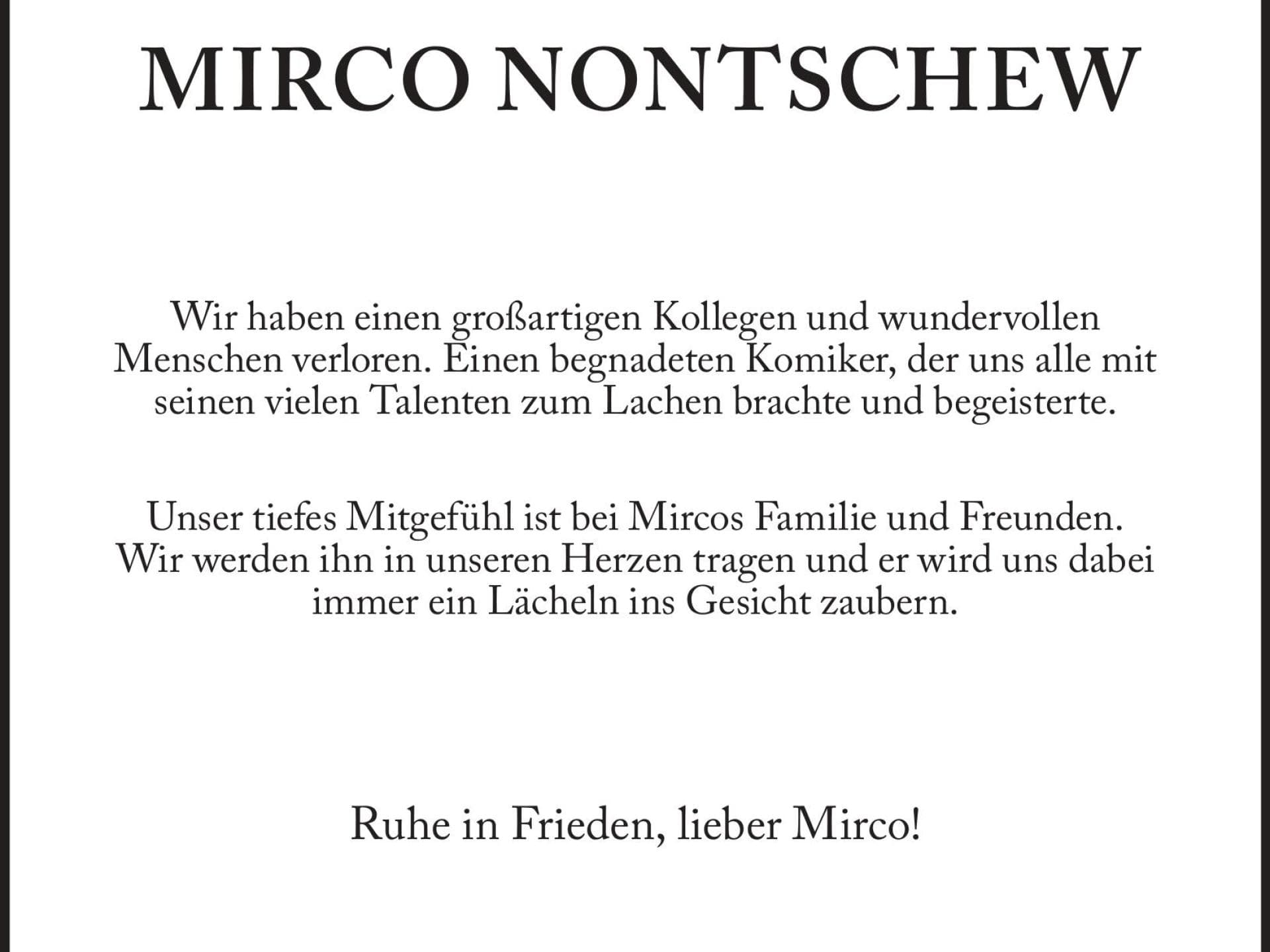 Todesanzeige Mirco Nontschew
