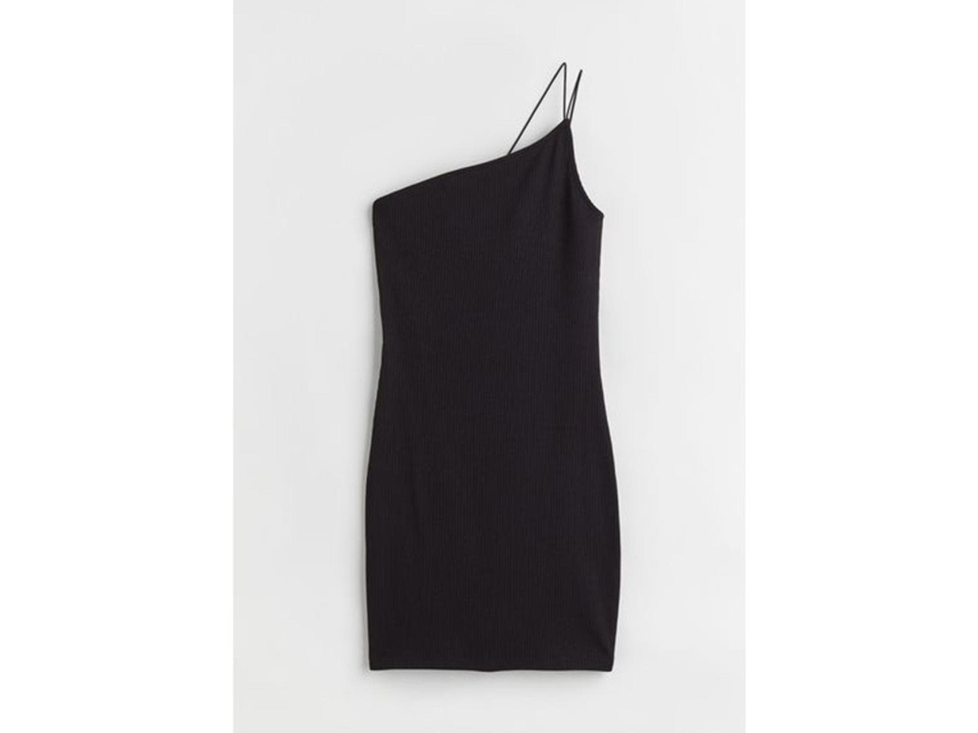 Geripptes One-Shoulder-Kleid