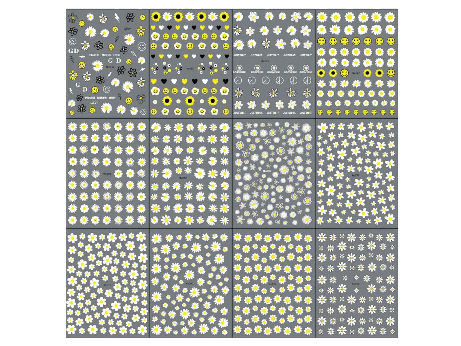 Blumen, Smileys und Herzen Nail Sticker