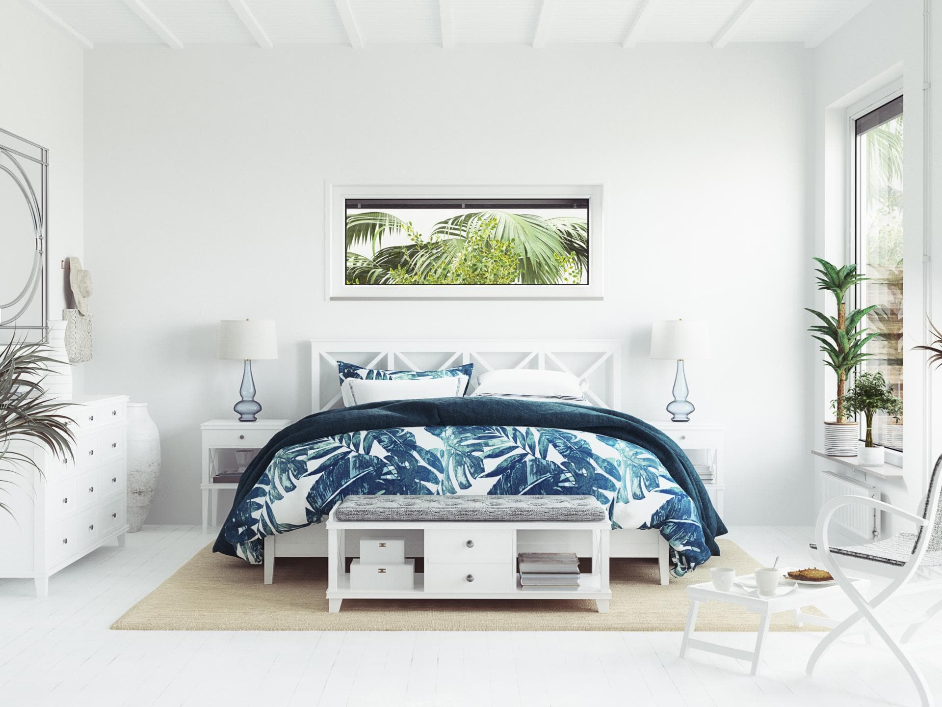 Schlafzimmer mit Tropen-Deko