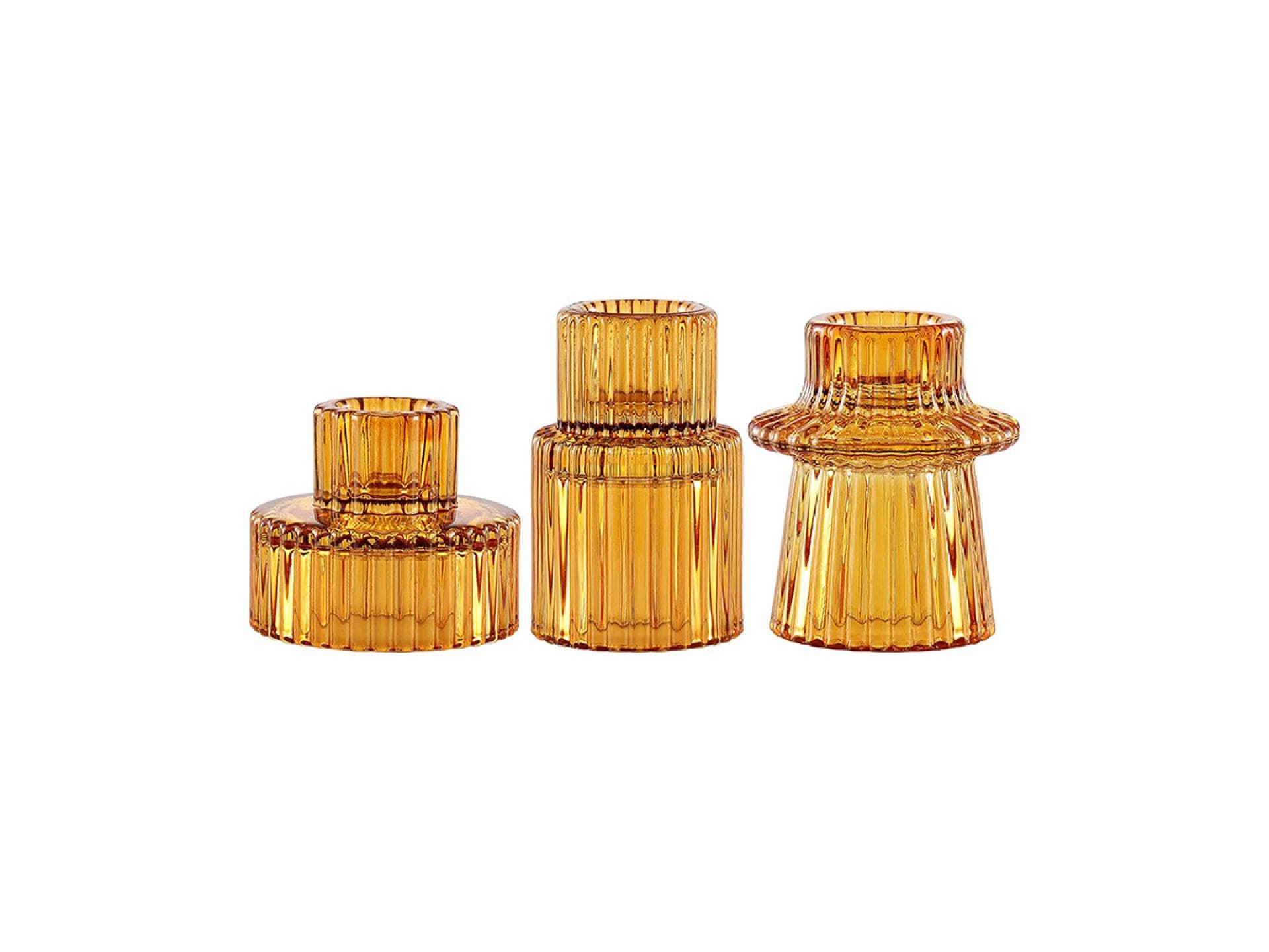 Kerzenhalter aus Glas, 3 Stück