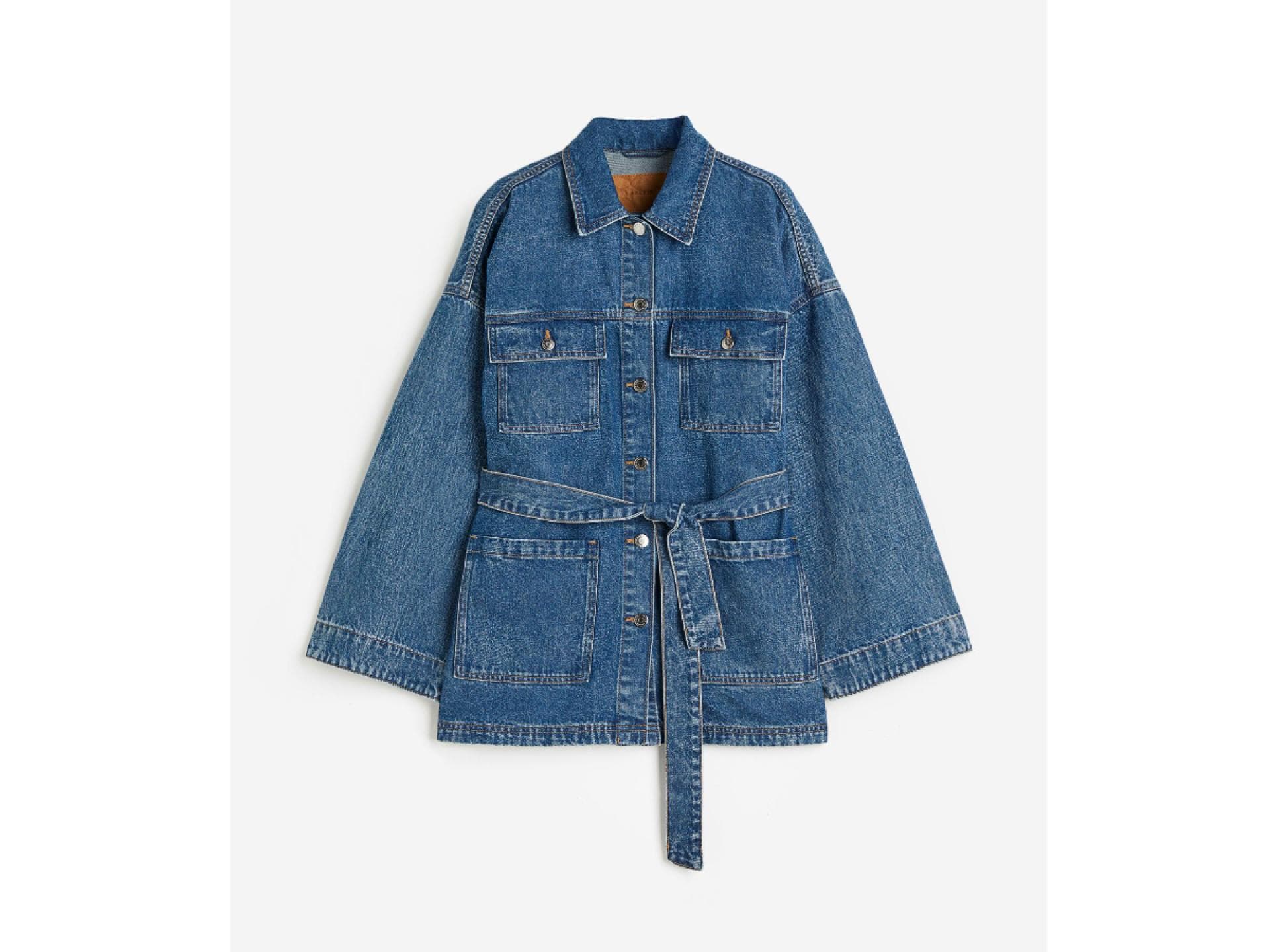 Denimjacke mit Bindegürtel