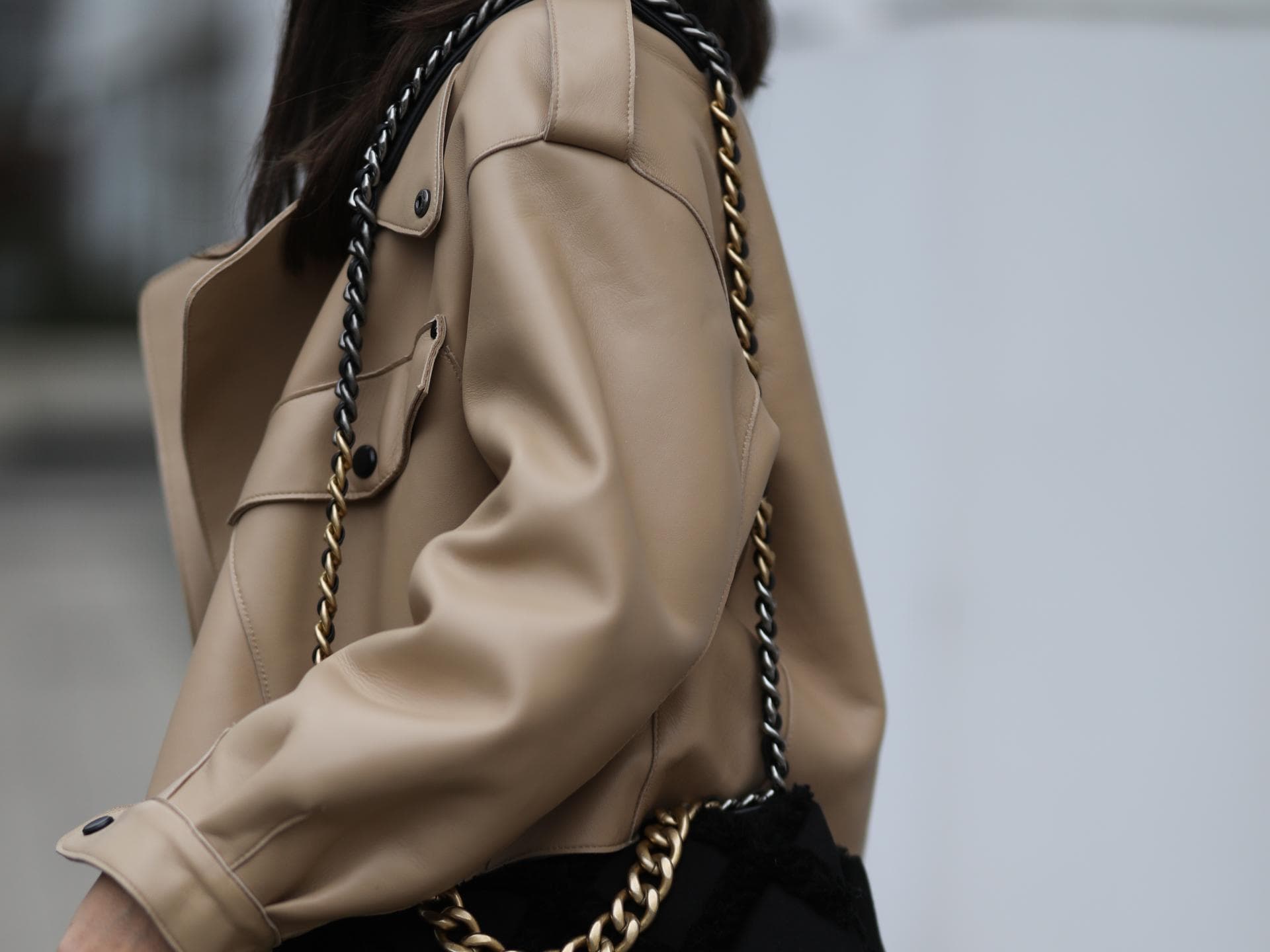 Beige Lederjacke