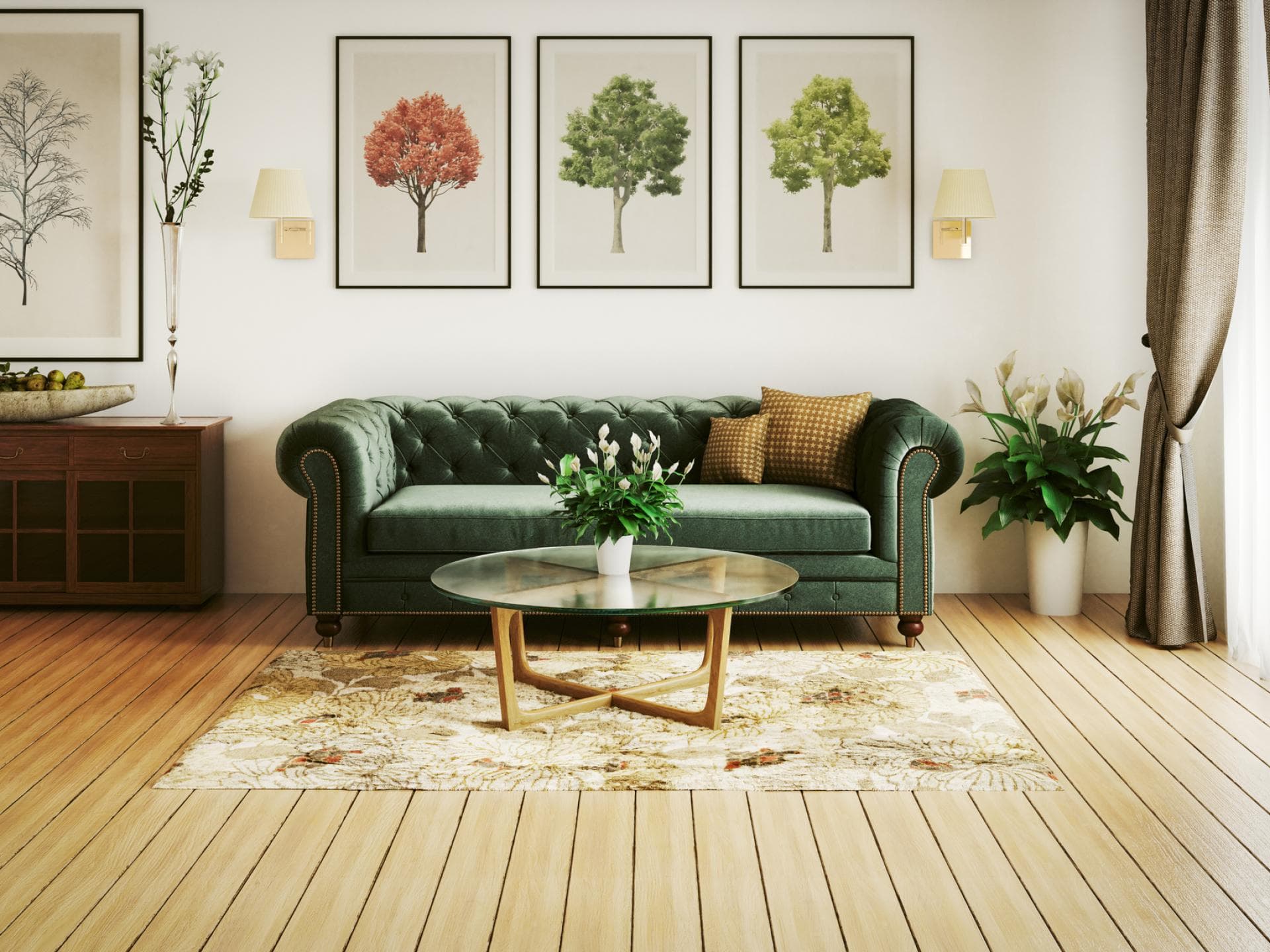 Grüne Couch im Wohnzimmer