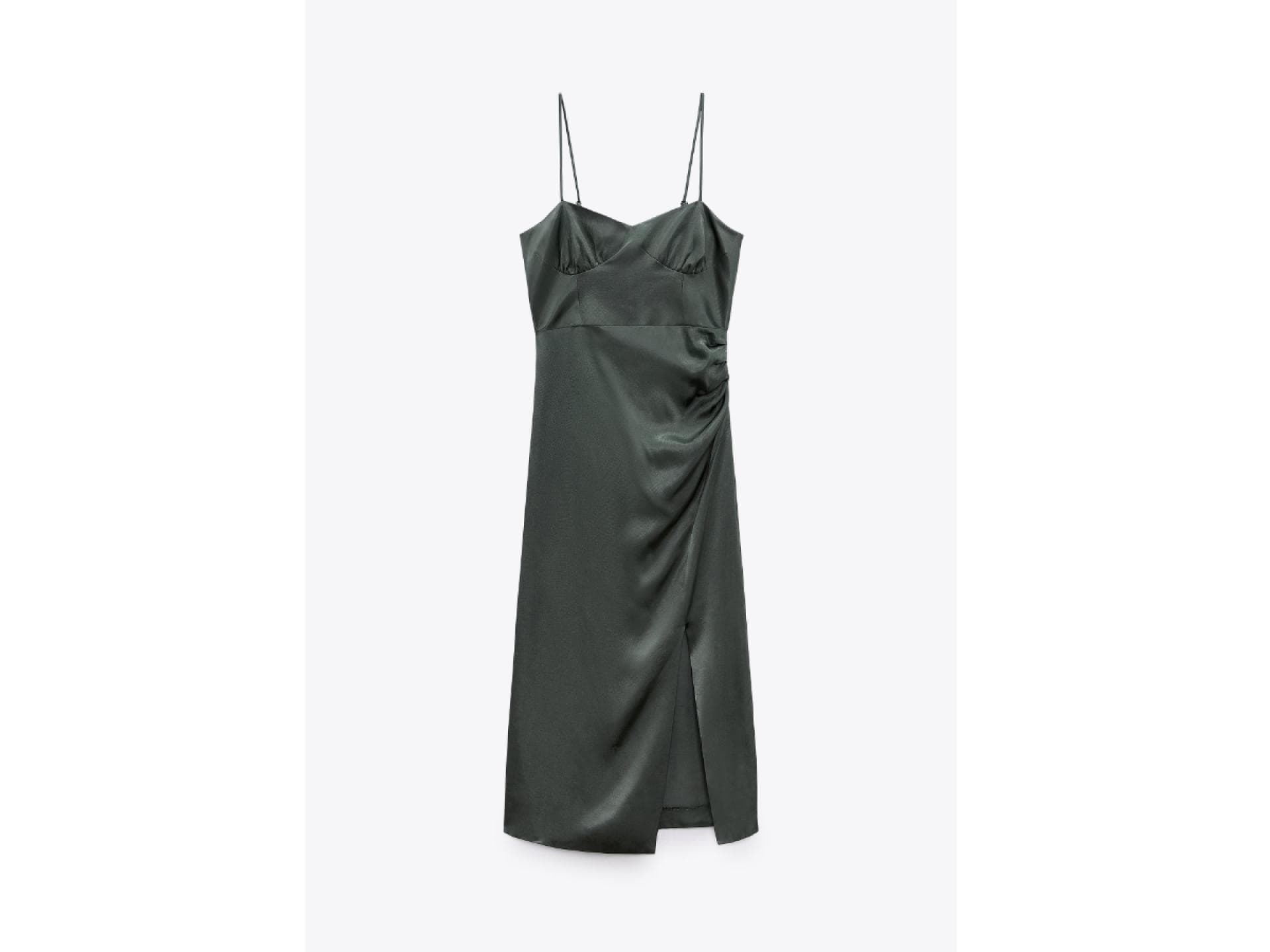 Kleid in Satinoptik mit Schlitz