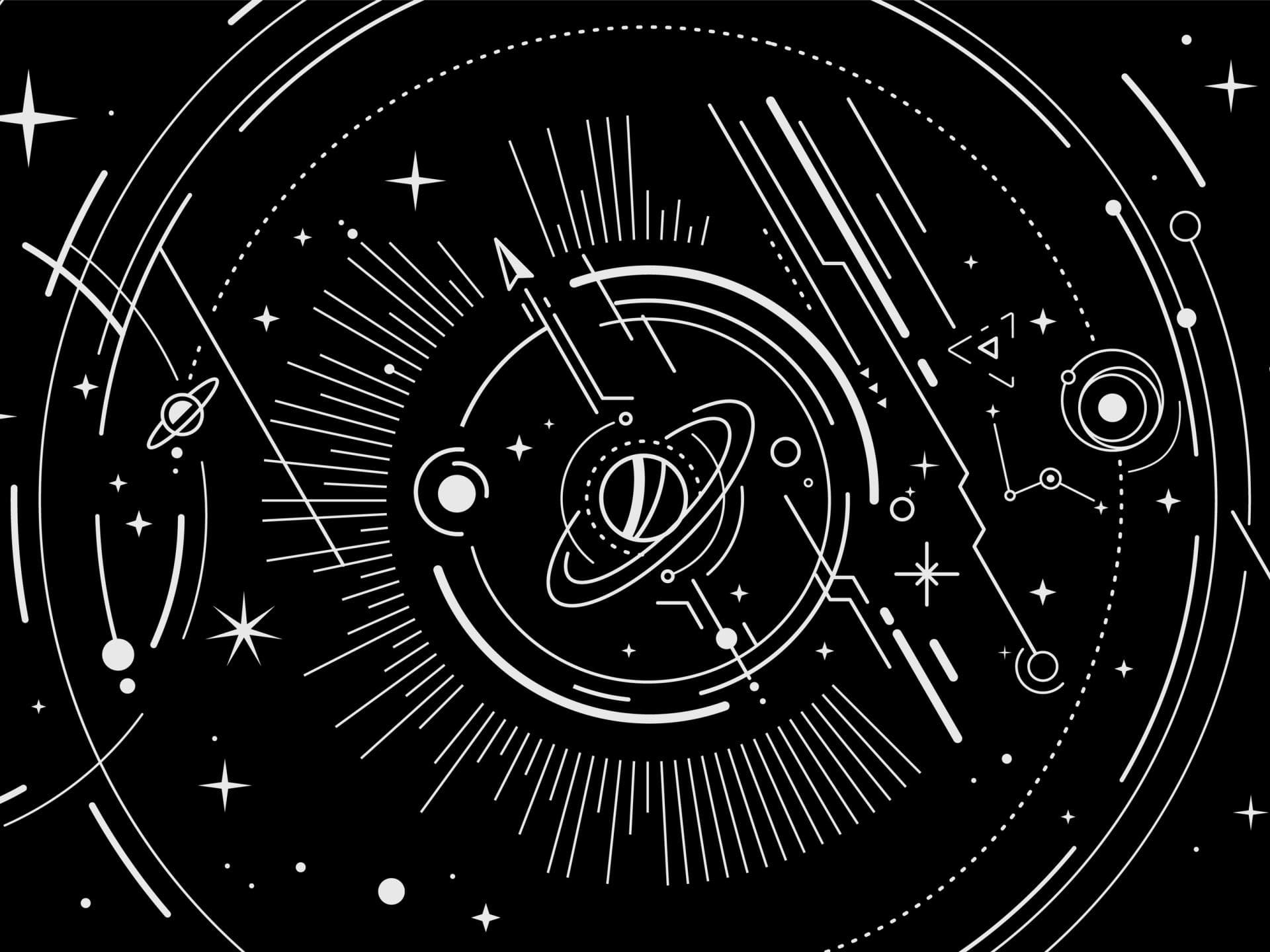 Vektor abstrakte Raumillustration mit Stern, Planet und weißer Farblinie Vektor abstrakte Raumillustration mit Stern, Planet und weißer Farblinie