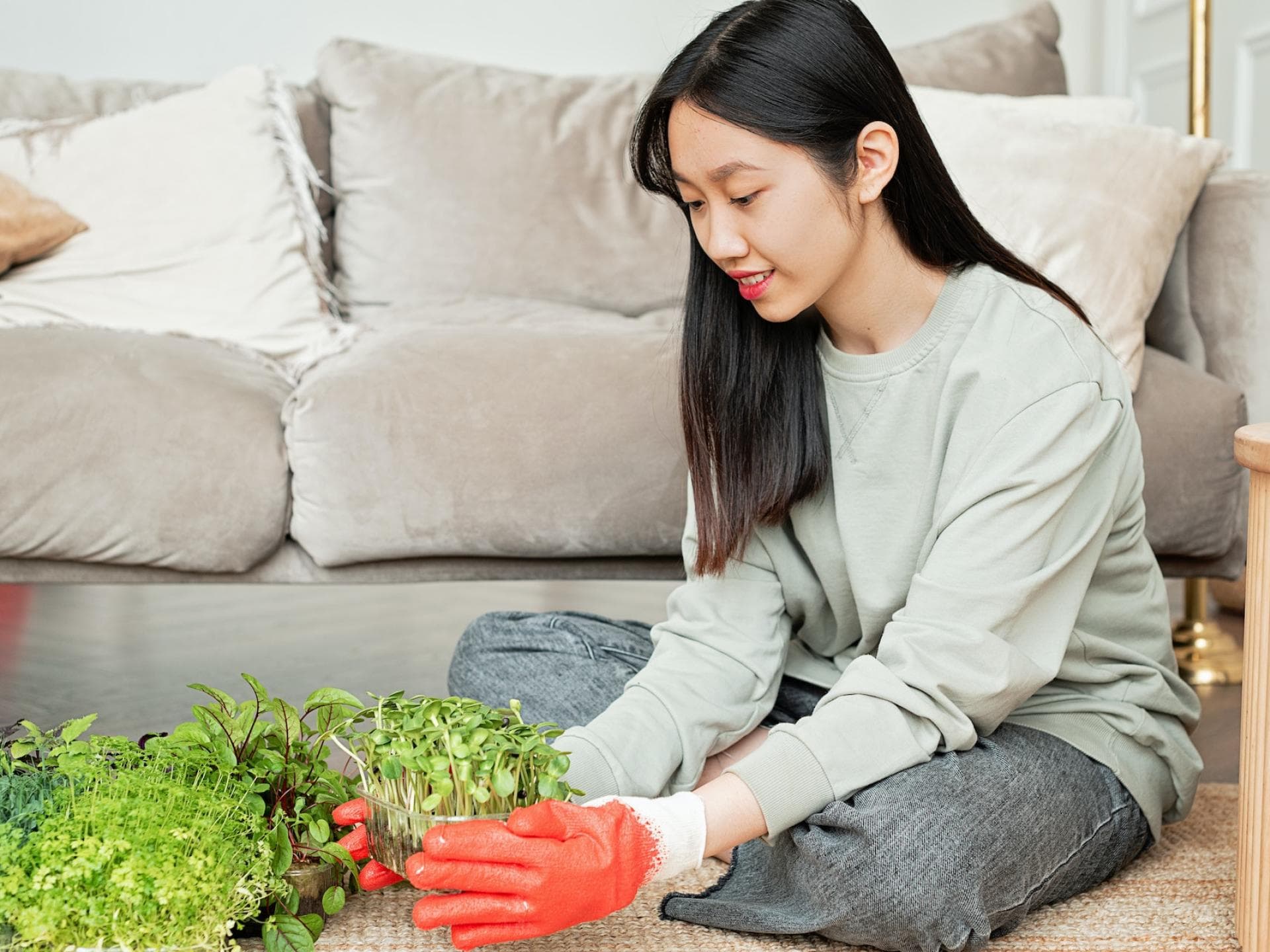 Frau mit Microgreens