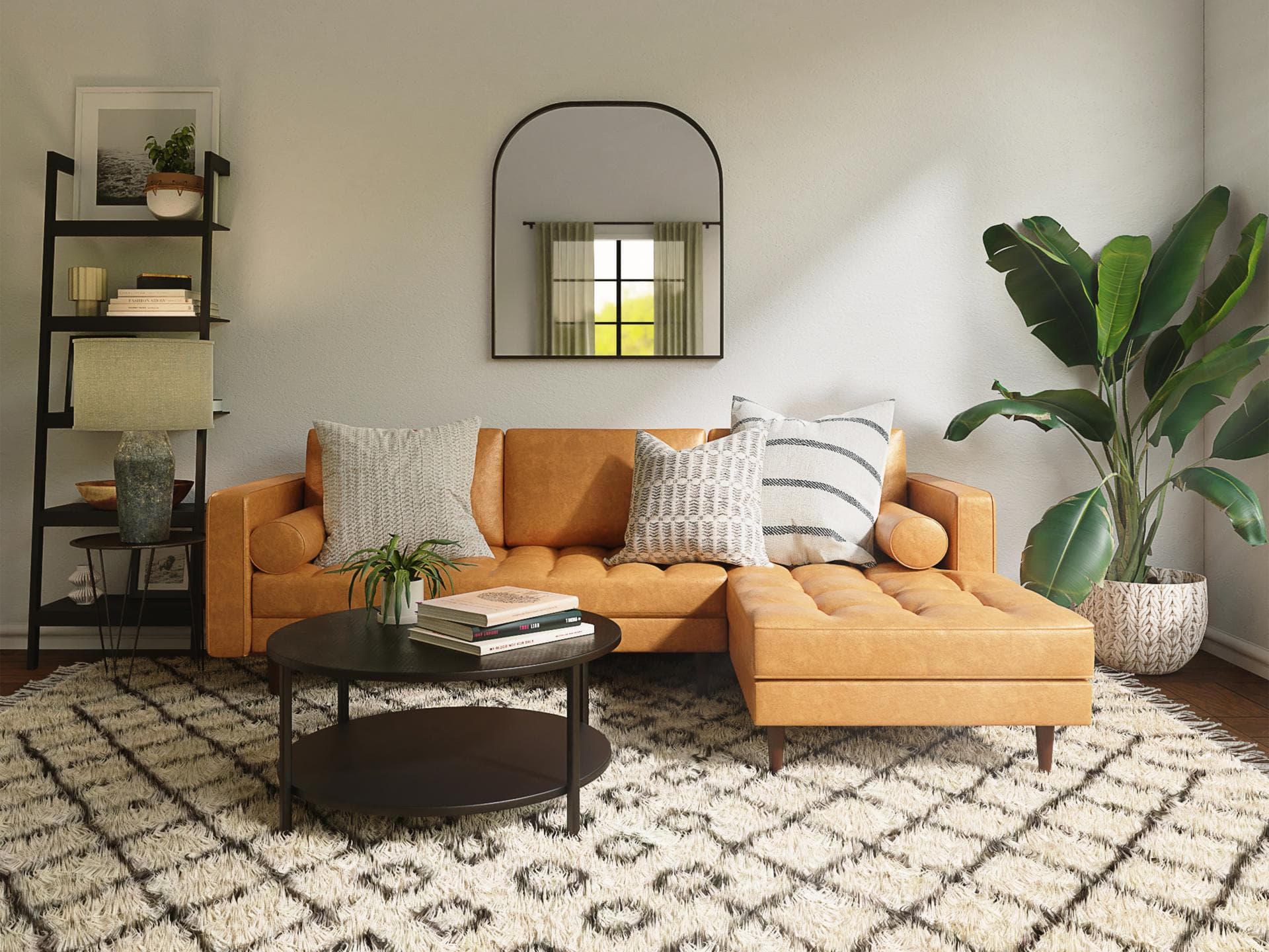 Wohnzimmer ästhetischer gestalten Wohnzimmer mit orangefarbener Couch