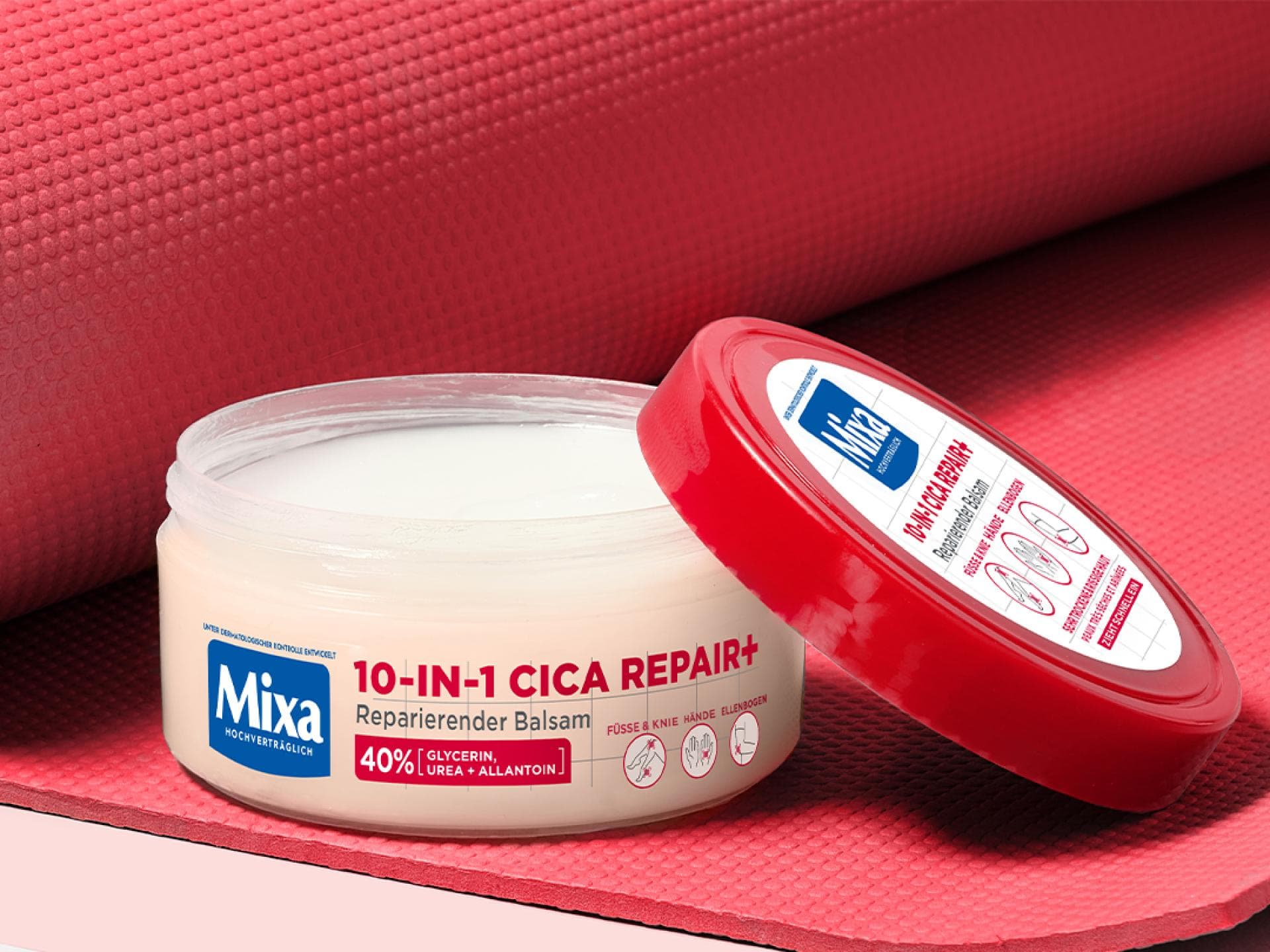 Der 10-in-1 Cica Repair+ Reparierende Balsam von Mixa enthält unter anderem Urea