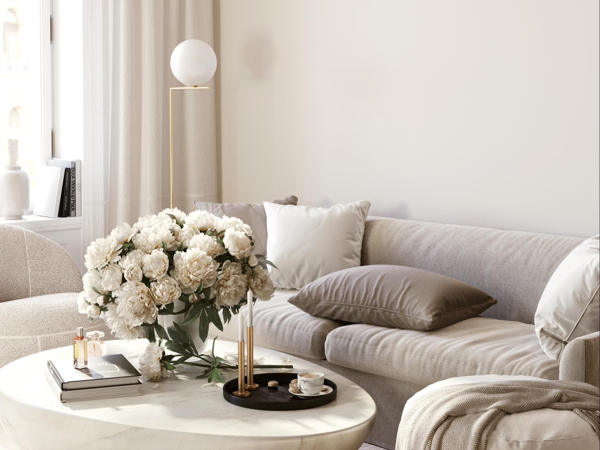 Stilvolles Wohnzimmer in Beige