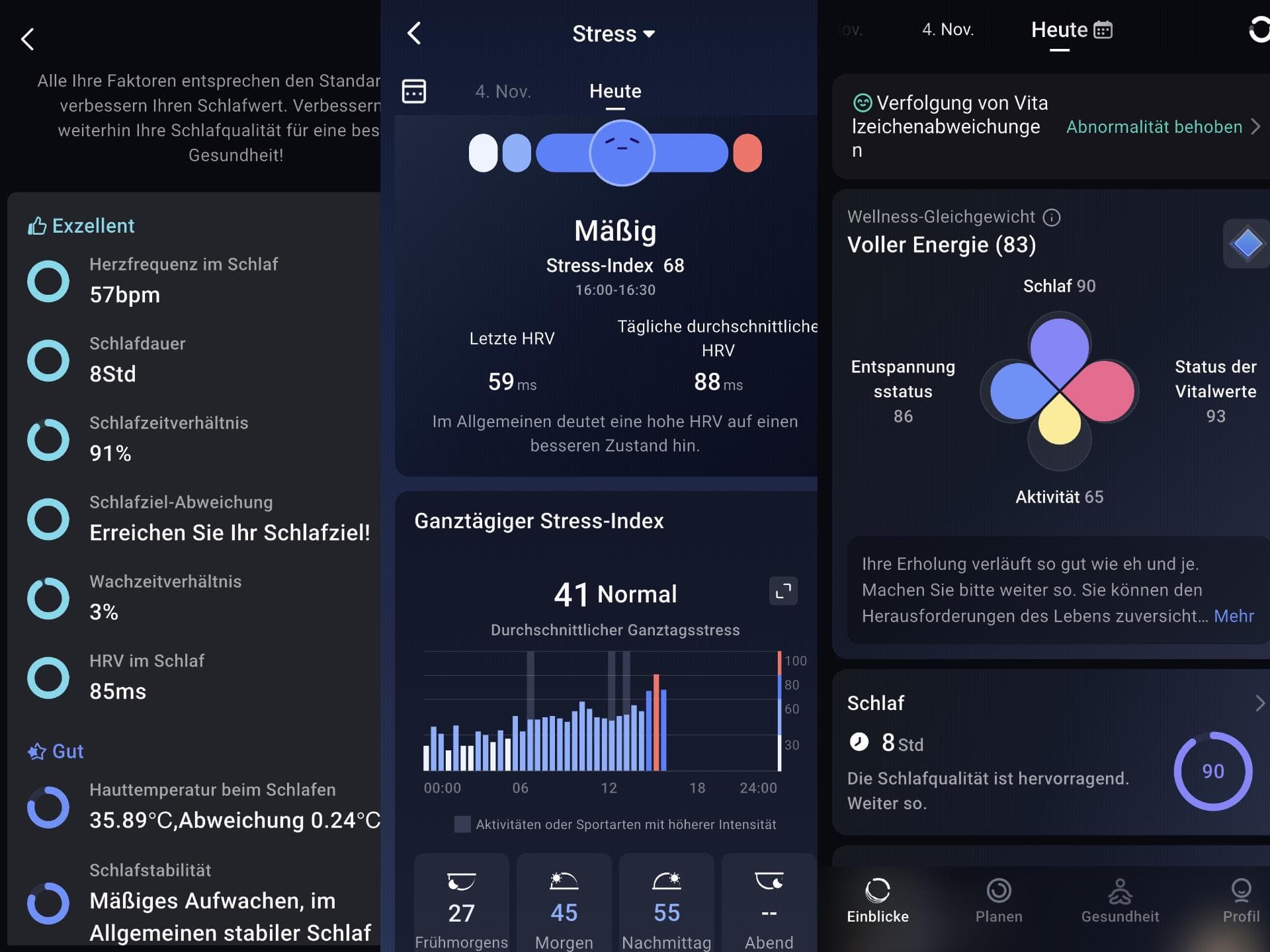 In der RingConn App kannst du jegliche Körperfunktionen einsehen. Einblicke in die RingConn App mit Daten zu Schlaf, Aktivität & Co.