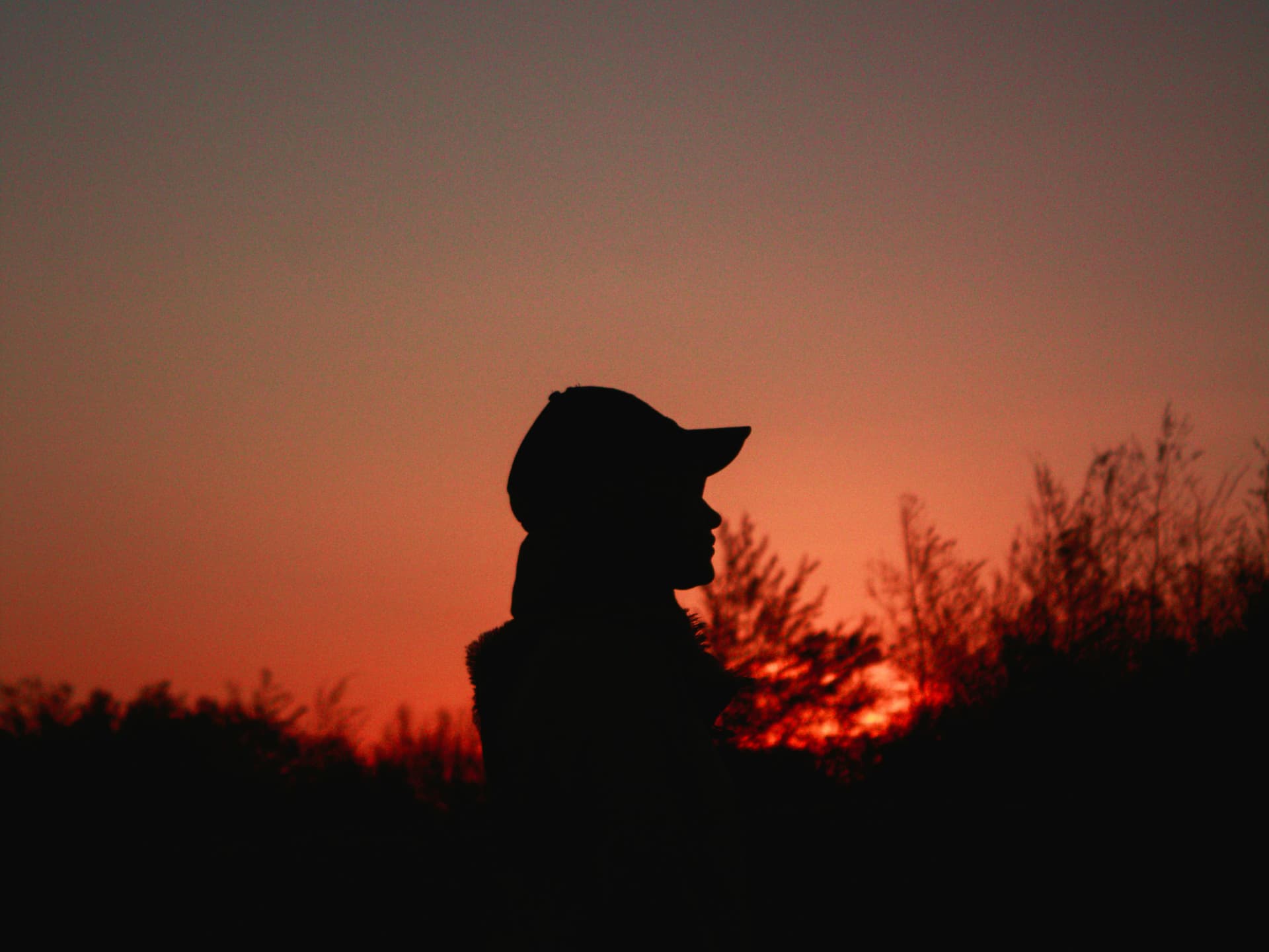 Frau vorm Abendhimmel