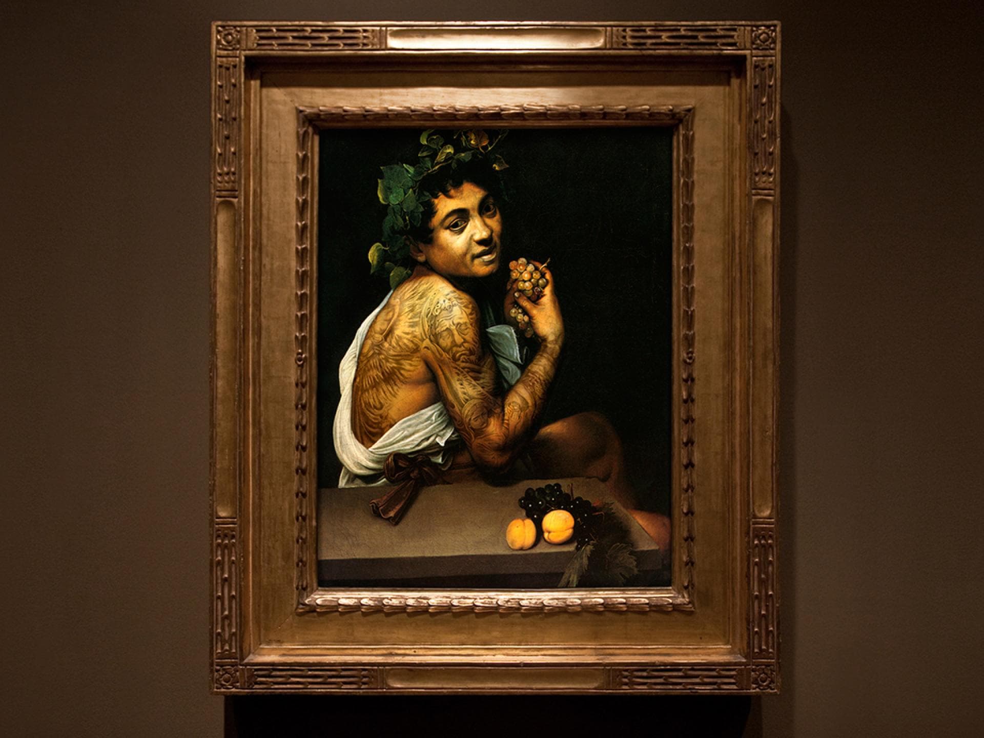 Kleiner, kranker Bacchus von Michelangelo Merisi da Caravaggio mit Tattoos