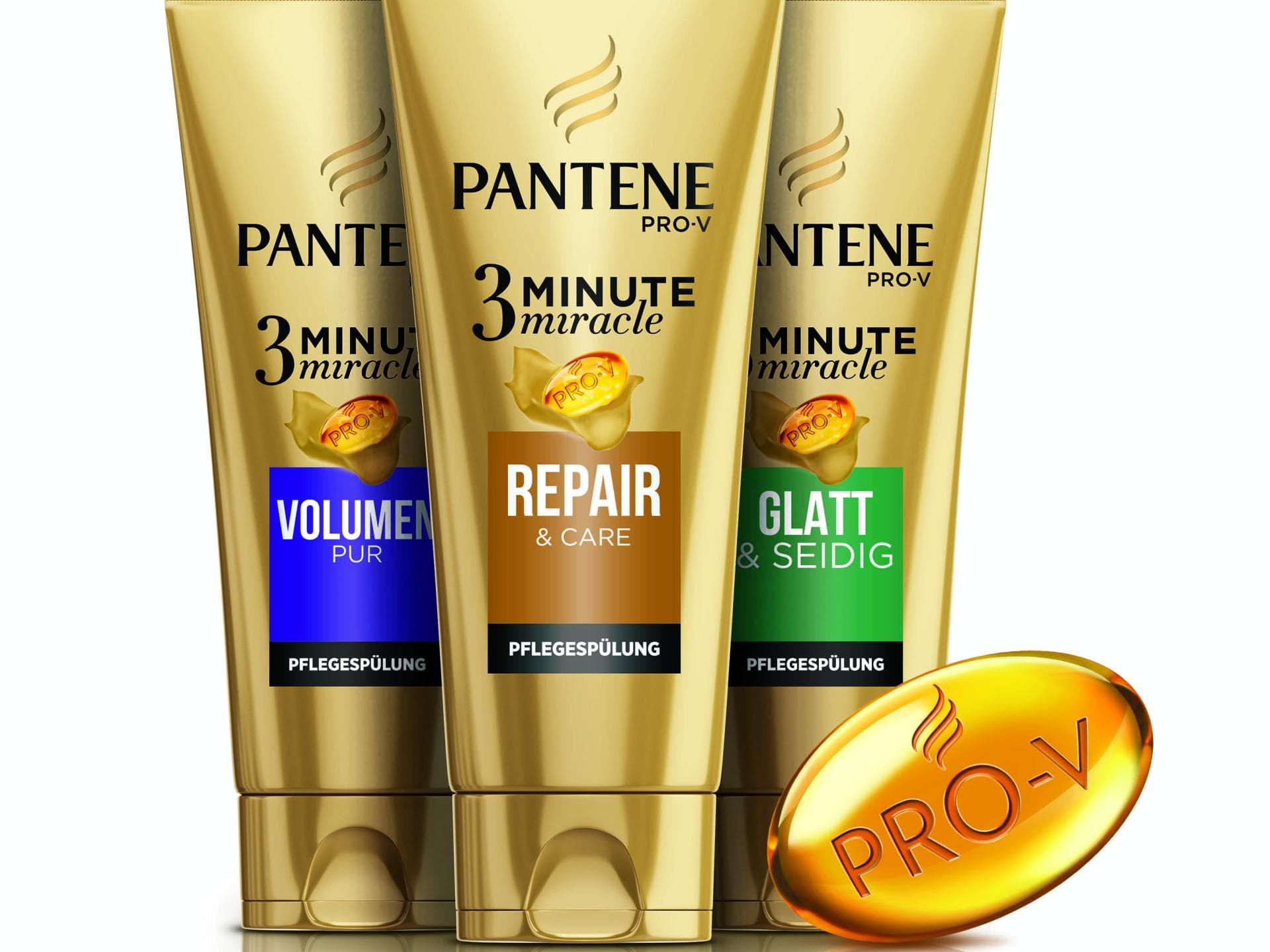 Pantene Pro-V 3 Minute Miracle Pflegespülung_Repair & Care, Glatt & Seidig, Volumen Pur Pantene Pro-V 3 Minute Miracle Pflegespülung_Repair & Care, Glatt & Seidig, Volumen Pur