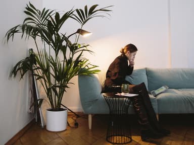 Frau mit Laptop auf Sofa